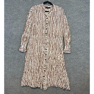 Button-Front Zebra Stripe Shirt Dress in Brown & White